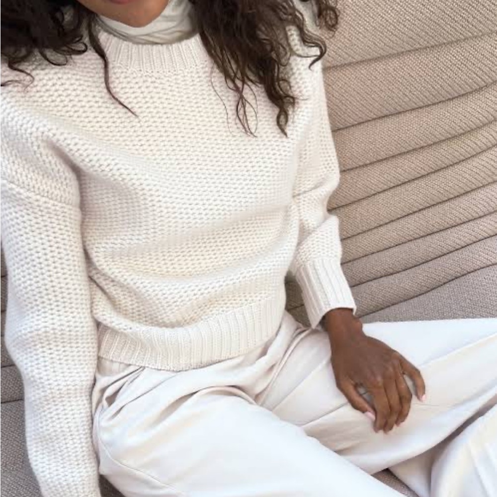 Kate Young x Splendid 100% Cashmere Sweater Cream white gray L large crew